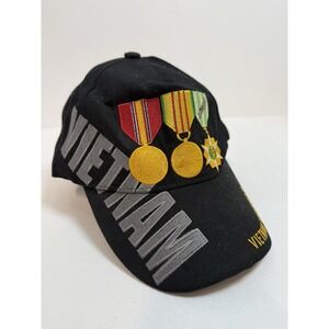 Vietnam Veteran With 3 Medals Black Adjustable Embroidered Cap Hat
